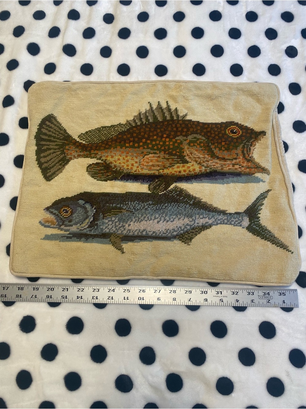 Two Fish Wool Needlepoint Throw Pillow Cover with Multicolor Fish Design